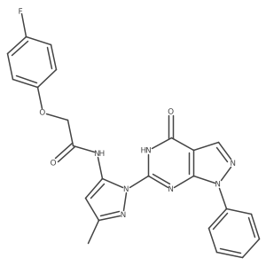 2-(4-fluorophenoxy)-N-(3-methyl-1-(4-oxo-1-phenyl-4,5-dihydro-1H-pyrazolo[3,4-d]pyrimidin-6-yl)-1H-pyrazol-5-yl)acetamide结构式