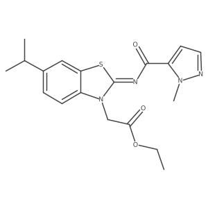 (E)-ethyl 2-(6-isopropyl-2-((1-methyl-1H-pyrazole-5-carbonyl)imino)benzo[d]thiazol-3(2H)-yl)acetate结构式