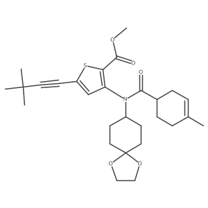 5-(3,3-Dimethyl-but-1-ynyl)-3-[(1,4-dioxa-spiro[4.5]dec-8-yl)-(4-methyl-cyclohex-3-enecarbonyl)-amino]-thiophene-2-carboxylic acid methyl ester Structure