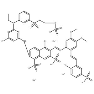 Cuprate(4-), [2-[[4-chloro-6-[ethyl[3-[[2-(sulfooxy)ethyl]sulfonyl]phenyl]amino]-1,3,5-triazin-2-yl]amino]-5-(hydroxy-kO)-6-[2-[2-[2-[2-(hydroxy-kO)-5-sulfophenyl]diazenyl-kN1]-4,5-dimethoxyphenyl]diazenyl-kN2]-1,7-naphthalenedisulfonato(6-)]-, hydrogen sodium (1:2:2) Structure
