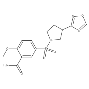 5-((3-(1,2,4-Oxadiazol-3-yl)pyrrolidin-1-yl)sulfonyl)-2-methoxybenzamide结构式