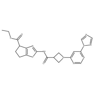 ethyl 2-(1-(6-(1H-1,2,4-triazol-1-yl)pyrimidin-4-yl)azetidine-3-carboxamido)-5,6-dihydro-4H-cyclopenta[d]thiazole-4-carboxylate Structure