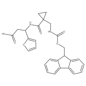 3-({1-[({[(9H-fluoren-9-yl)methoxy]carbonyl}amino)methyl]cyclopropyl}formamido)-3-(thiophen-2-yl)propanoic acid结构式