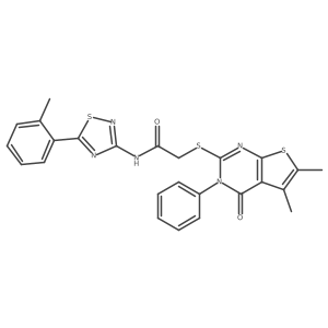 2-({5,6-dimethyl-4-oxo-3-phenyl-3H,4H-thieno[2,3-d]pyrimidin-2-yl}sulfanyl)-N-[5-(2-methylphenyl)-1,2,4-thiadiazol-3-yl]acetamide结构式