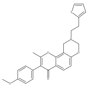 3-(4-methoxyphenyl)-2-methyl-9-(2-(thiophen-2-yl)ethyl)-9,10-dihydrochromeno[8,7-e][1,3]oxazin-4(8H)-one结构式