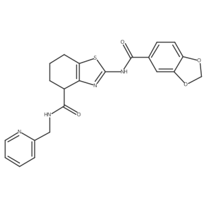 2-(benzo[d][1,3]dioxole-5-carboxamido)-N-(pyridin-2-ylmethyl)-4,5,6,7-tetrahydrobenzo[d]thiazole-4-carboxamide结构式