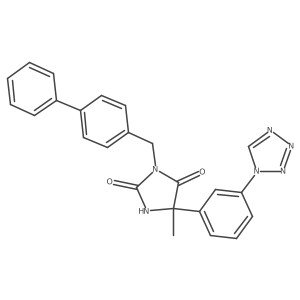 3-({[1,1'-biphenyl]-4-yl}methyl)-5-methyl-5-[3-(1H-1,2,3,4-tetrazol-1-yl)phenyl]imidazolidine-2,4-dione Structure