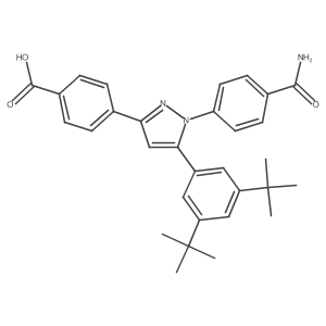 4-[1-[4-(Aminocarbonyl)phenyl]-5-[3,5-bis(1,1-dimethylethyl)phenyl]-1H-pyrazol-3-yl]benzoic acid Structure