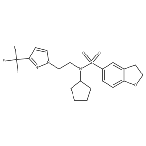 N-cyclopentyl-N-(2-(3-(trifluoromethyl)-1H-pyrazol-1-yl)ethyl)-2,3-dihydrobenzofuran-5-sulfonamide结构式