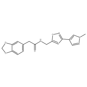 2-(benzo[d][1,3]dioxol-5-yl)-N-((3-(1-methyl-1H-pyrazol-4-yl)-1,2,4-oxadiazol-5-yl)methyl)acetamide结构式