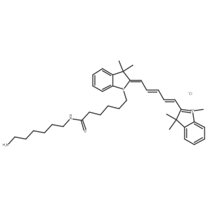 2-(5-(1-(6-((6-Aminohexyl)amino)-6-oxohexyl)-3,3-dimethylindolin-2-ylidene)penta-1,3-dien-1-yl)-1,3,3-trimethyl-3H-indol-1-ium chloride结构式