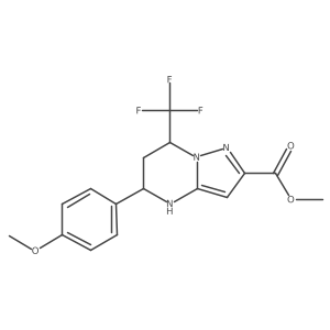 methyl 5-(4-methoxyphenyl)-7-(trifluoromethyl)-4H,5H,6H,7H-pyrazolo[1,5-a]pyrimidine-2-carboxylate结构式