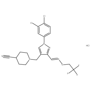 1-{[1-(3,4-dichlorophenyl)-3-{[(2,2,2-trifluoroethoxy)imino]methyl}-1H-pyrazol-4-yl]methyl}piperidine-4-carbonitrile hydrochloride Structure