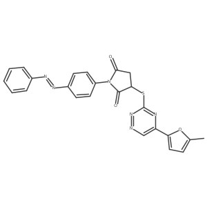 2,5-Pyrrolidinedione, 3-[[5-(5-methyl-2-furanyl)-1,2,4-triazin-3-yl]thio]-1-[4-(2-phenyldiazenyl)phenyl]- Structure