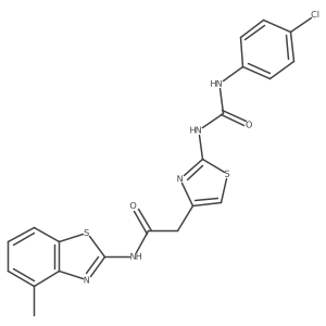 2-(2-{[(4-chlorophenyl)carbamoyl]amino}-1,3-thiazol-4-yl)-N-(4-methyl-1,3-benzothiazol-2-yl)acetamide结构式