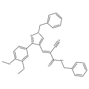 N-benzyl-3-[1-benzyl-3-(3,4-dimethoxyphenyl)-1H-pyrazol-4-yl]-2-cyanoprop-2-enamide Structure