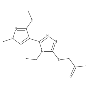 1-((4-ethyl-5-(3-methoxy-1-methyl-1H-pyrazol-4-yl)-4H-1,2,4-triazol-3-yl)thio)propan-2-one Structure