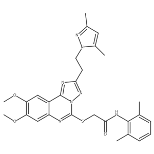 2-({2-[2-(3,5-dimethyl-1H-pyrazol-1-yl)ethyl]-8,9-dimethoxy-[1,2,4]triazolo[1,5-c]quinazolin-5-yl}sulfanyl)-N-(2,6-dimethylphenyl)acetamide Structure