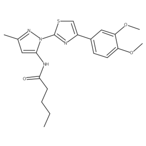 N-(1-(4-(3,4-dimethoxyphenyl)thiazol-2-yl)-3-methyl-1H-pyrazol-5-yl)pentanamide结构式