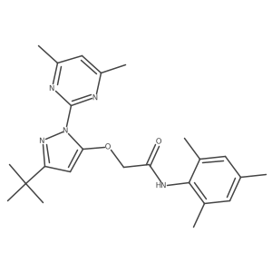 2-{[3-tert-butyl-1-(4,6-dimethylpyrimidin-2-yl)-1H-pyrazol-5-yl]oxy}-N-(2,4,6-trimethylphenyl)acetamide结构式