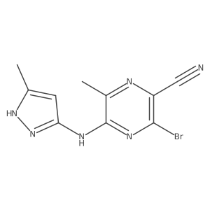 3-Bromo-6-methyl-5-[(5-methyl-1h-pyrazol-3-yl)amino]pyrazine-2-carbonitrile结构式