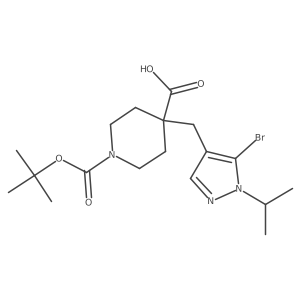 4-((5-bromo-1-isopropyl-1H-pyrazol-4-yl)methyl)-1-(tert-butoxycarbonyl)piperidine-4-carboxylic acid结构式