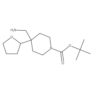 Tert-butyl 4-(aminomethyl)-4-(oxolan-2-yl)piperidine-1-carboxylate结构式