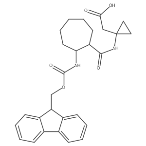 2-{1-[2-({[(9H-fluoren-9-yl)methoxy]carbonyl}amino)cycloheptaneamido]cyclopropyl}acetic acid Structure
