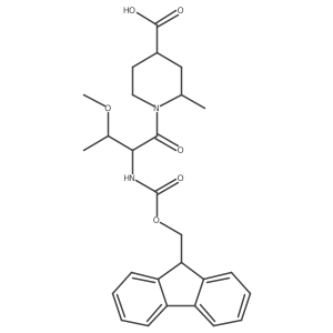 rac-(2R,4R)-1-[2-({[(9H-fluoren-9-yl)methoxy]carbonyl}amino)-3-methoxybutanoyl]-2-methylpiperidine-4-carboxylic acid Structure