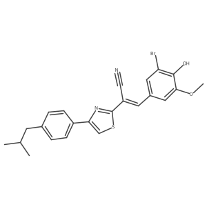 (E)-3-(3-bromo-4-hydroxy-5-methoxyphenyl)-2-(4-(4-isobutylphenyl)thiazol-2-yl)acrylonitrile Structure