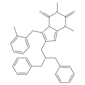 8-[(dibenzylamino)methyl]-1,3-dimethyl-7-[(2-methylphenyl)methyl]-5H-purin-7-ium-2,6-dione结构式