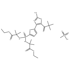 Alanine, N,N'-[[5-[2-amino-5-(2,2-dimethyl-1-oxopropyl)-4-thiazolyl]-2-furanyl]phosphinylidene]bis[2-methyl-, diethyl ester, monomethanesulfonate (9CI) Structure