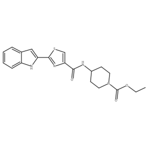 ethyl 4-(2-(1H-indol-2-yl)thiazole-4-carboxamido)piperidine-1-carboxylate结构式