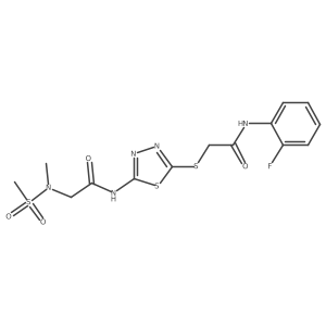 N-[5-({[(2-fluorophenyl)carbamoyl]methyl}sulfanyl)-1,3,4-thiadiazol-2-yl]-2-(N-methylmethanesulfonamido)acetamide Structure