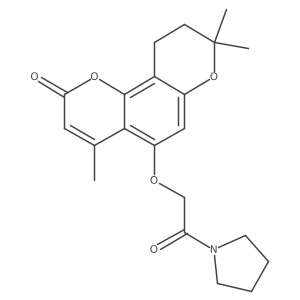 4,8,8-trimethyl-5-[2-oxo-2-(pyrrolidin-1-yl)ethoxy]-9,10-dihydro-2H,8H-pyrano[2,3-f]chromen-2-one结构式