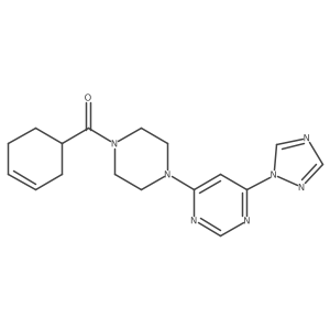 (4-(6-(1H-1,2,4-triazol-1-yl)pyrimidin-4-yl)piperazin-1-yl)(cyclohex-3-en-1-yl)methanone结构式