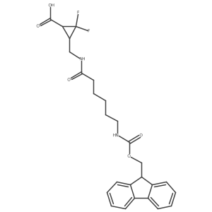 3-{[6-({[(9H-fluoren-9-yl)methoxy]carbonyl}amino)hexanamido]methyl}-2,2-difluorocyclopropane-1-carboxylic acid结构式