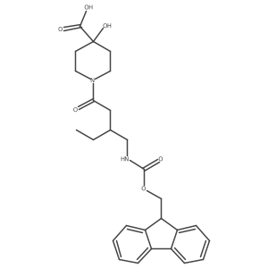 1-{3-[({[(9H-fluoren-9-yl)methoxy]carbonyl}amino)methyl]pentanoyl}-4-hydroxypiperidine-4-carboxylic acid结构式