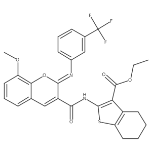 ethyl 2-[(2Z)-8-methoxy-2-{[3-(trifluoromethyl)phenyl]imino}-2H-chromene-3-amido]-4,5,6,7-tetrahydro-1-benzothiophene-3-carboxylate Structure