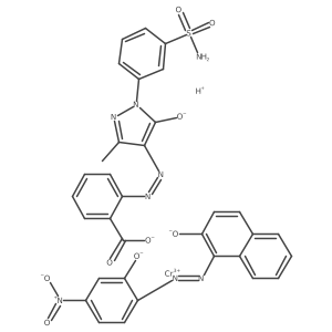 Cc1nn(-c2cccc(S(N)(=O)=O)c2)c([O-])c1N=Nc1ccccc1C(=O)[O-].O=[N+]([O-])c1ccc(N=Nc2c([O-])ccc3ccccc23)c([O-])c1.[Cr+3].[H+]结构式