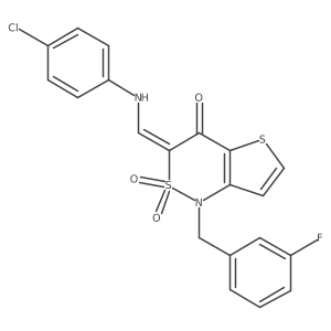 (3Z)-3-{[(4-chlorophenyl)amino]methylene}-1-(3-fluorobenzyl)-1H-thieno[3,2-c][1,2]thiazin-4(3H)-one 2,2-dioxide结构式