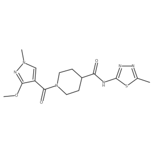 1-(3-methoxy-1-methyl-1H-pyrazole-4-carbonyl)-N-(5-methyl-1,3,4-thiadiazol-2-yl)piperidine-4-carboxamide结构式