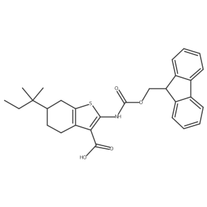 2-({[(9H-fluoren-9-yl)methoxy]carbonyl}amino)-6-(2-methylbutan-2-yl)-4,5,6,7-tetrahydro-1-benzothiophene-3-carboxylic acid结构式