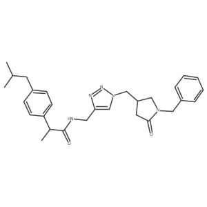 N-({1-[(1-benzyl-5-oxopyrrolidin-3-yl)methyl]-1H-1,2,3-triazol-4-yl}methyl)-2-[4-(2-methylpropyl)phenyl]propanamide结构式