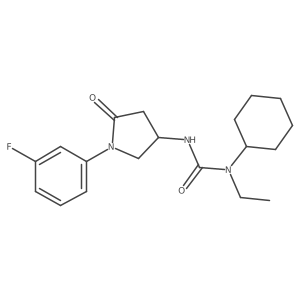 1-Cyclohexyl-1-ethyl-3-[1-(3-fluorophenyl)-5-oxopyrrolidin-3-yl]urea结构式