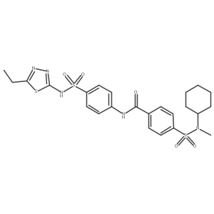 4-(N-cyclohexyl-N-methylsulfamoyl)-N-(4-(N-(5-ethyl-1,3,4-thiadiazol-2-yl)sulfamoyl)phenyl)benzamide结构式