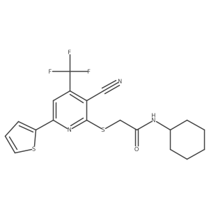 2-((3-cyano-6-(thiophen-2-yl)-4-(trifluoromethyl)pyridin-2-yl)thio)-N-cyclohexylacetamide结构式