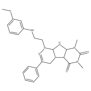 1-[2-(3-methoxyanilino)ethyl]-7,9-dimethyl-3-phenyl-5a,9a,10,10a-tetrahydro-4H-purino[8,7-c][1,2,4]triazine-6,8-dione结构式