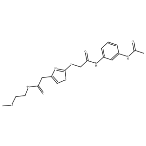N-(3-acetamidophenyl)-2-((4-(2-((2-methoxyethyl)amino)-2-oxoethyl)thiazol-2-yl)thio)acetamide结构式