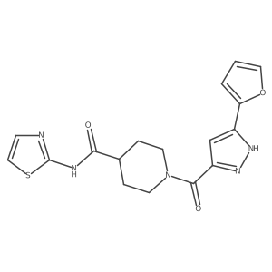1-(3-(furan-2-yl)-1H-pyrazole-5-carbonyl)-N-(thiazol-2-yl)piperidine-4-carboxamide结构式